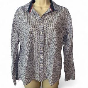 VLT Valentina blue White Striped eyelet button down long sleeve size large Italy